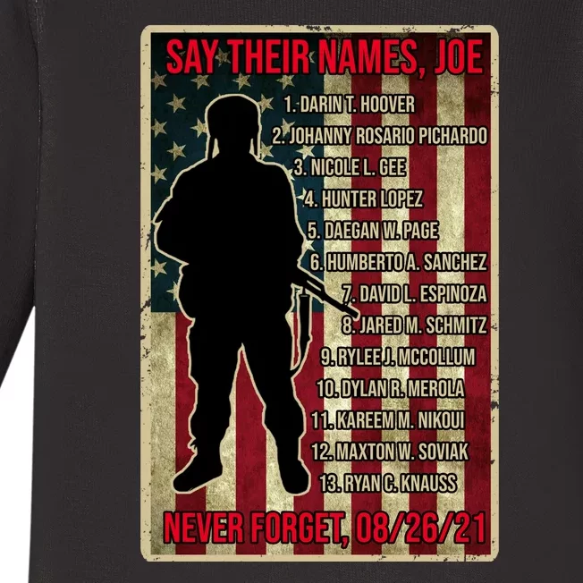 Say Their Names Joe Of 13 Fallen Soldiers Tribute Baby Long Sleeve Bodysuit