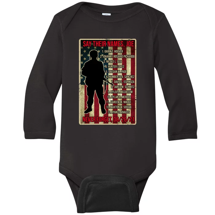 Say Their Names Joe Of 13 Fallen Soldiers Tribute Baby Long Sleeve Bodysuit