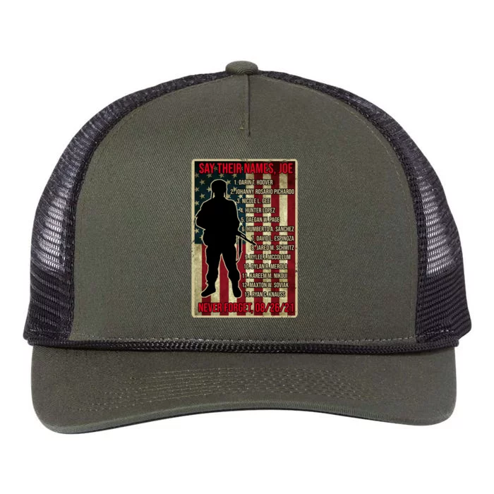 Say Their Names Joe Of 13 Fallen Soldiers Tribute Retro Rope Trucker Hat Cap