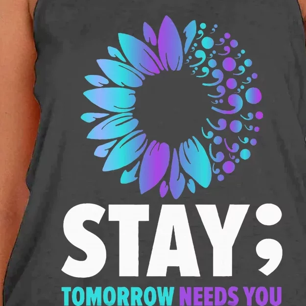 Stay Tomorrow Needs You Mental Health Awareness Support Women's Knotted Racerback Tank