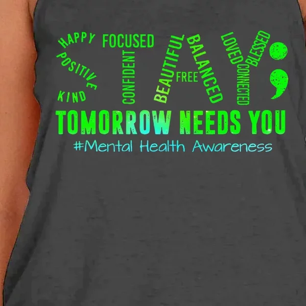 Stay Tomorrow Needs You Mental Health Matters Awareness Women's Knotted Racerback Tank