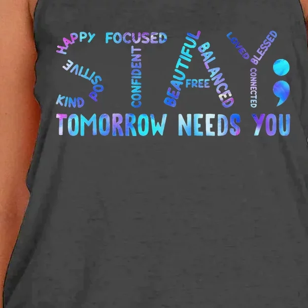 Stay Tomorrow Needs You Suicide Prevention Awareness Week Women's Knotted Racerback Tank