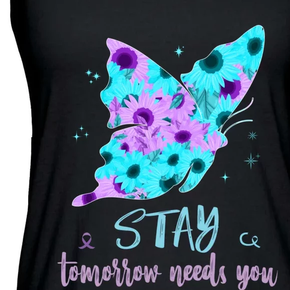 Stay Tomorrow Needs You Mental Health Awareness Support Ladies Essential Flowy Tank