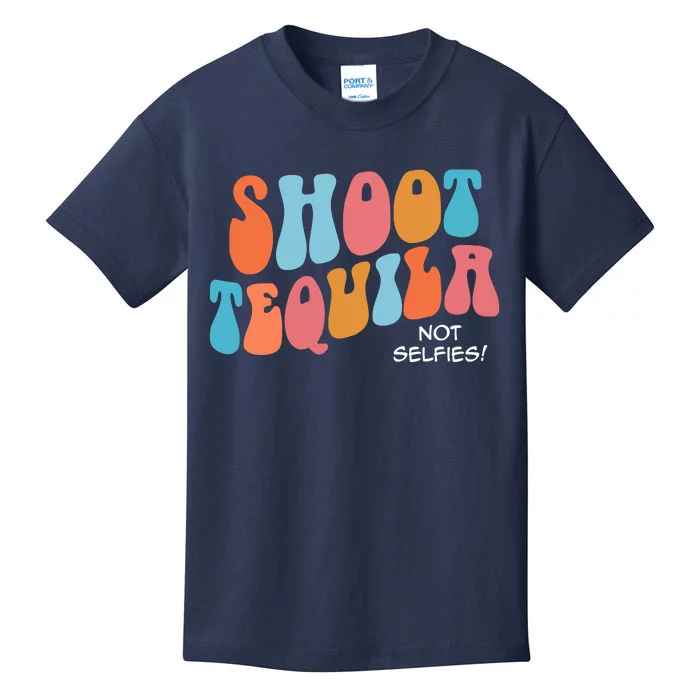 Shoot Tequila Not Selfies Funny Cute Retro Concert Kids T-Shirt