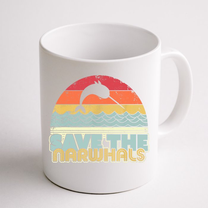 Save The Narwhals Gift Retro Style Narwhal Meaningful Gift Front & Back Coffee Mug