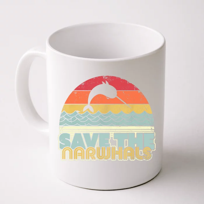 Save The Narwhals Gift Retro Style Narwhal Meaningful Gift Front & Back Coffee Mug