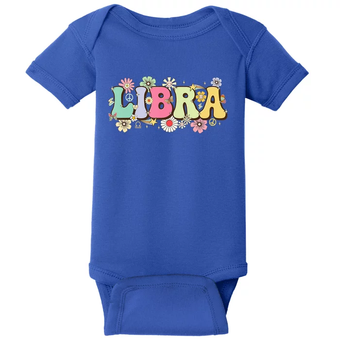 September To October Birthday Groovy Retro Libra Zodiac Sign Funny Gift Baby Bodysuit