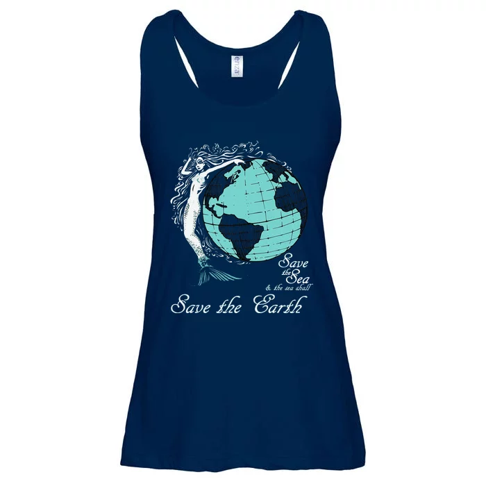 Save The Ocean Environmental Vintage Mermaid Ladies Essential Flowy Tank