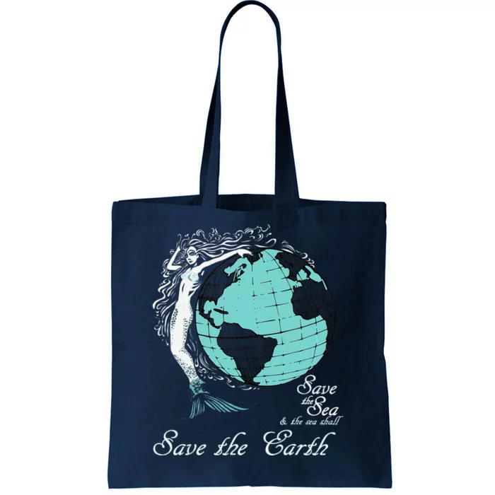 Save The Ocean Environmental Vintage Mermaid Tote Bag