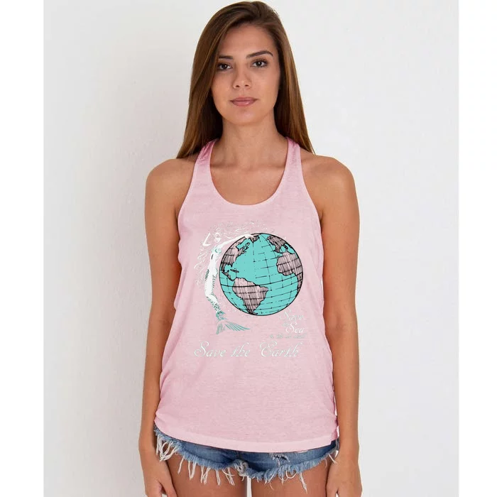 Save The Ocean Environmental Vintage Mermaid Women's Knotted Racerback Tank