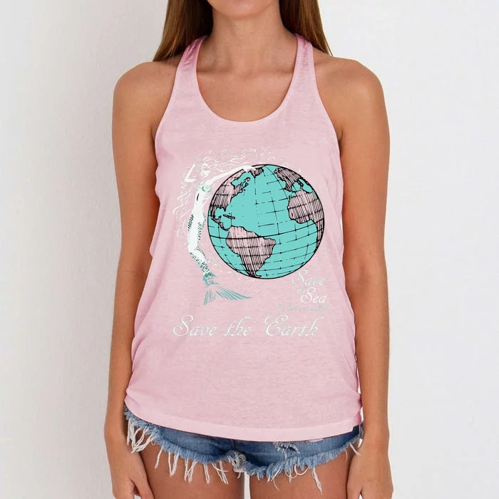 Save The Ocean Environmental Vintage Mermaid Women's Knotted Racerback Tank