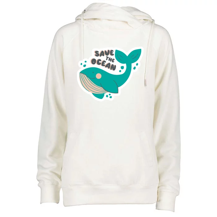 Save The Ocean Whale Illustration Great Gift Womens Funnel Neck Pullover Hood