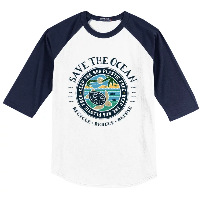 Save The Ocean Keep The Sea Plastic Free Turtle Scene Baseball Sleeve Shirt