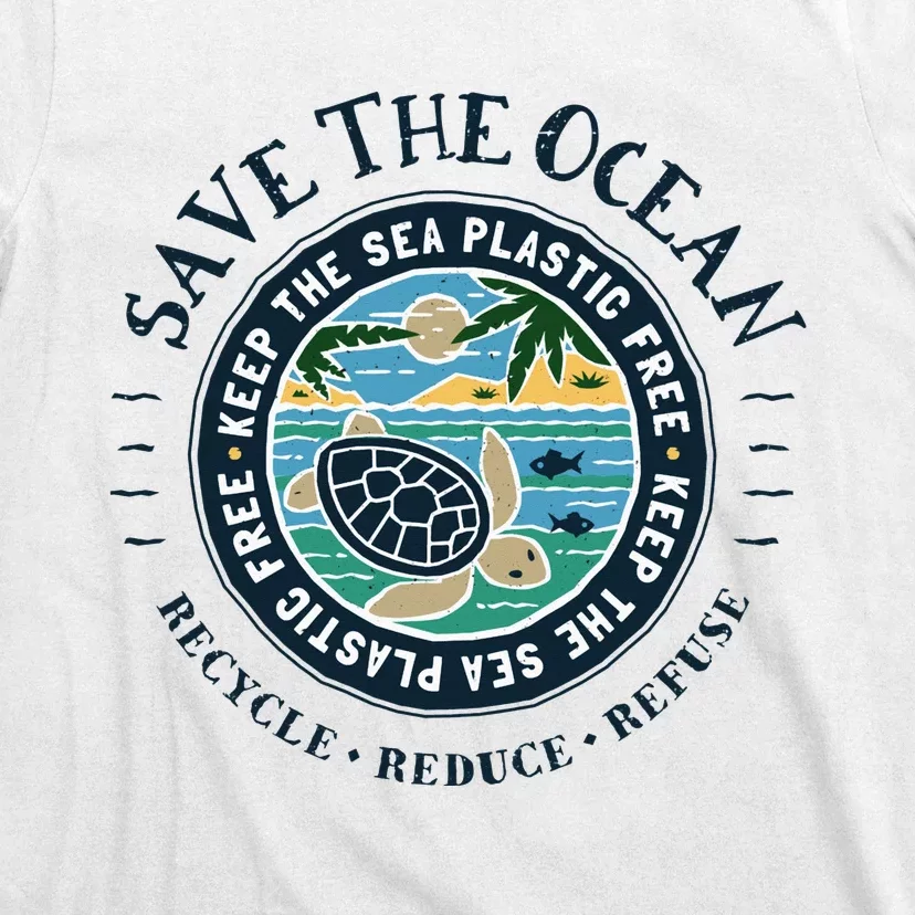 Save The Ocean Keep The Sea Plastic Free Turtle Scene T-Shirt