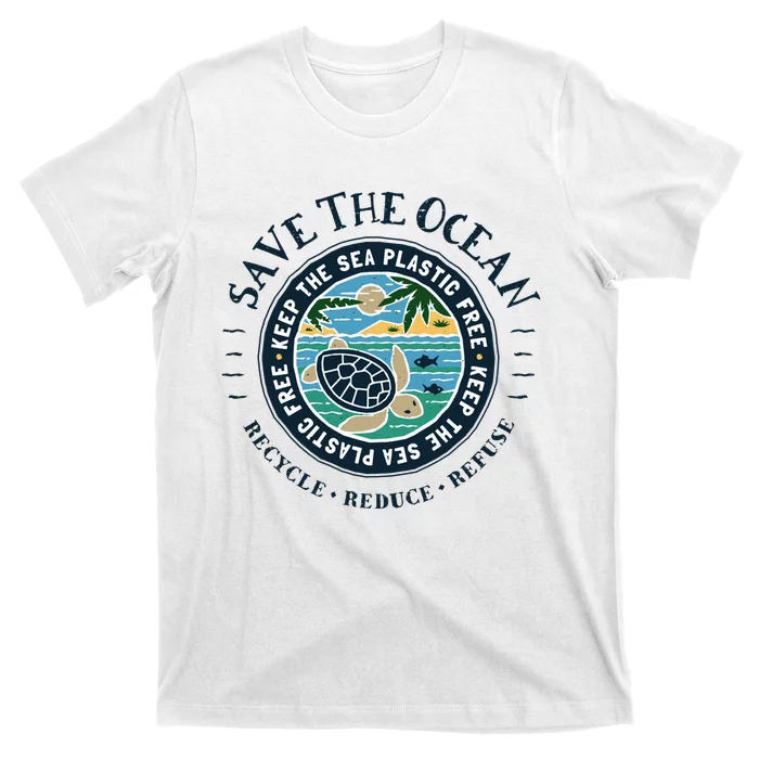 Save The Ocean Keep The Sea Plastic Free Turtle Scene T-Shirt