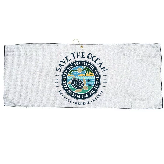 Save The Ocean Keep The Sea Plastic Free Turtle Scene Large Microfiber Waffle Golf Towel