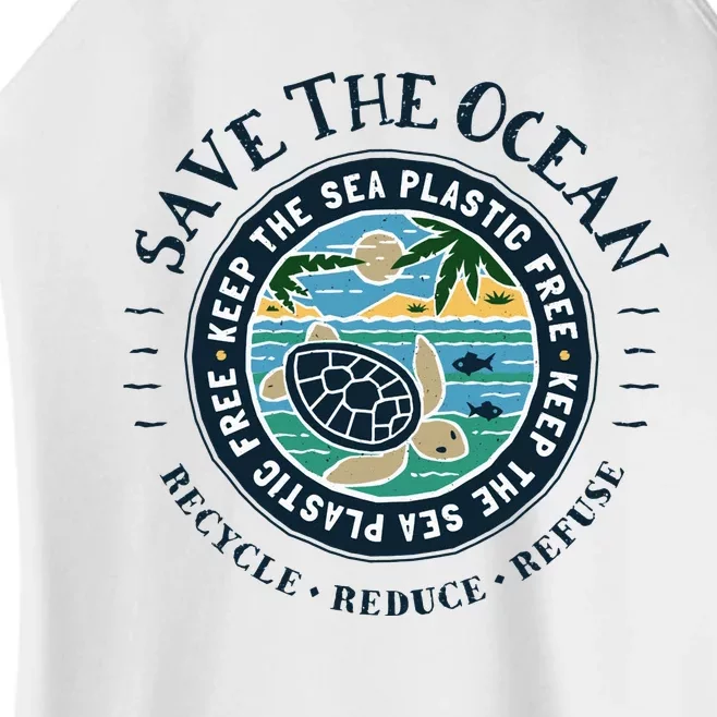 Save The Ocean Keep The Sea Plastic Free Turtle Scene Women’s Perfect Tri Rocker Tank