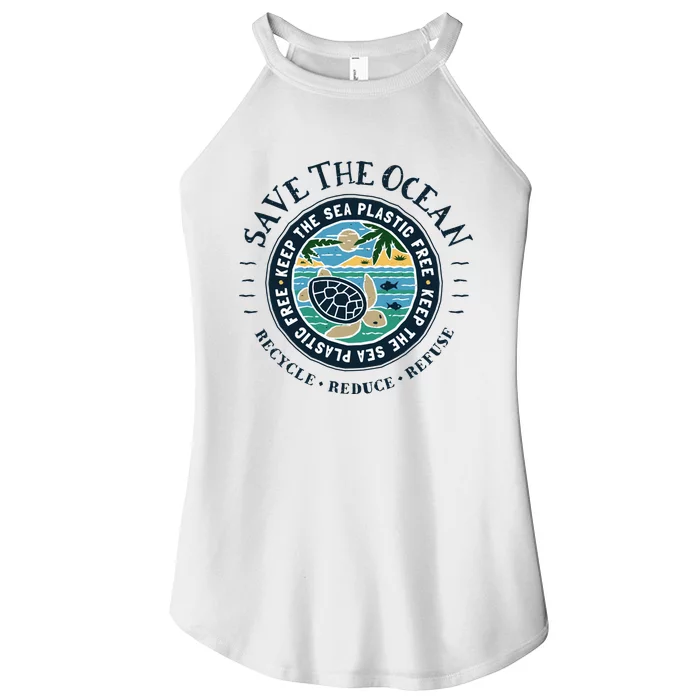 Save The Ocean Keep The Sea Plastic Free Turtle Scene Women’s Perfect Tri Rocker Tank