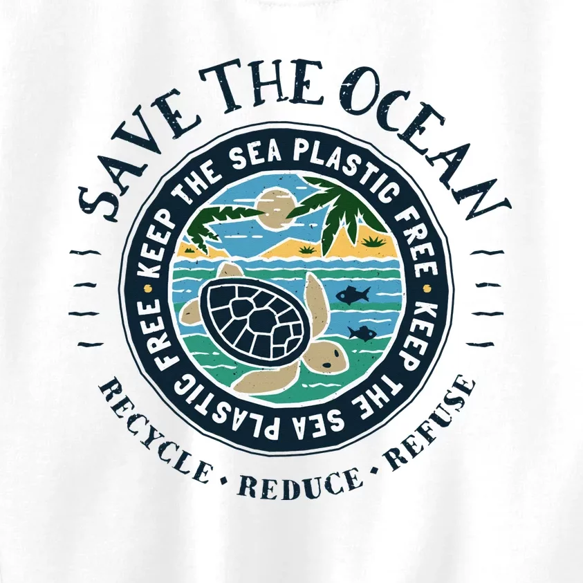 Save The Ocean Keep The Sea Plastic Free Turtle Scene Kids Sweatshirt