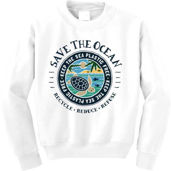 Save The Ocean Keep The Sea Plastic Free Turtle Scene Kids Sweatshirt