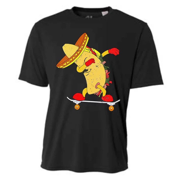 Skateboarding Taco on Skateboard Gift for Skater Cooling Performance Crew T-Shirt