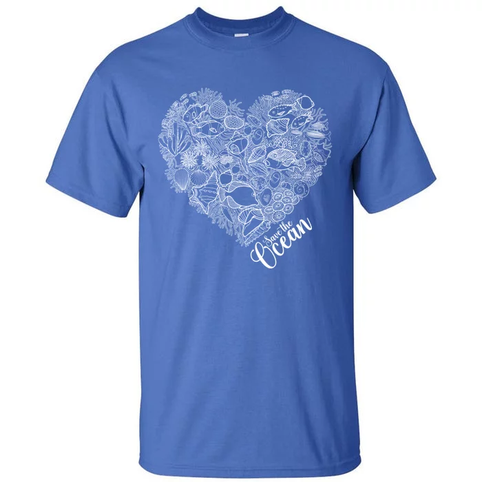 Save The Ocean Sea Love Heart Great Gift For Valentines Day Tall T-Shirt