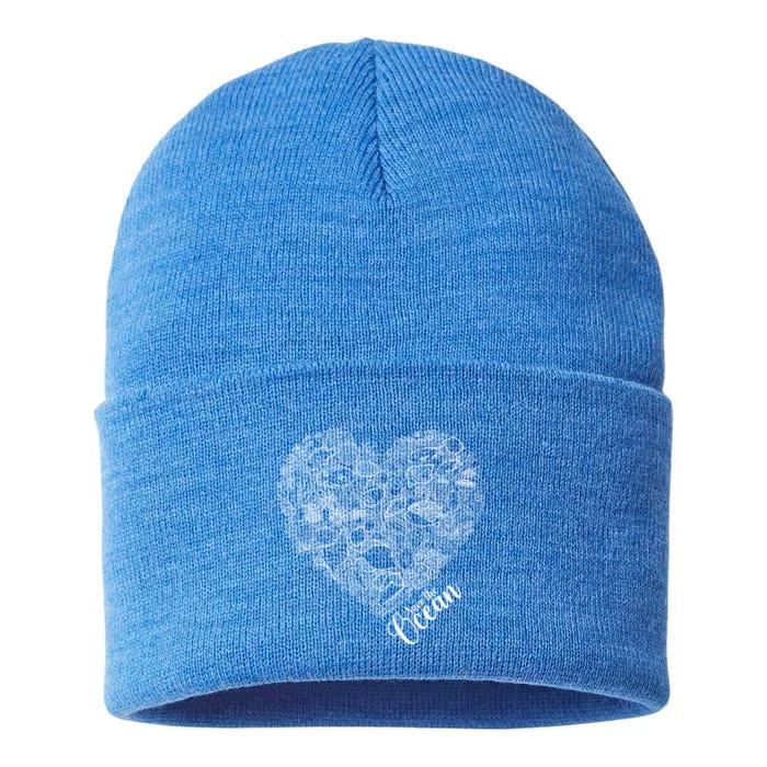 Save The Ocean Sea Love Heart Great Gift For Valentines Day Sustainable Knit Beanie