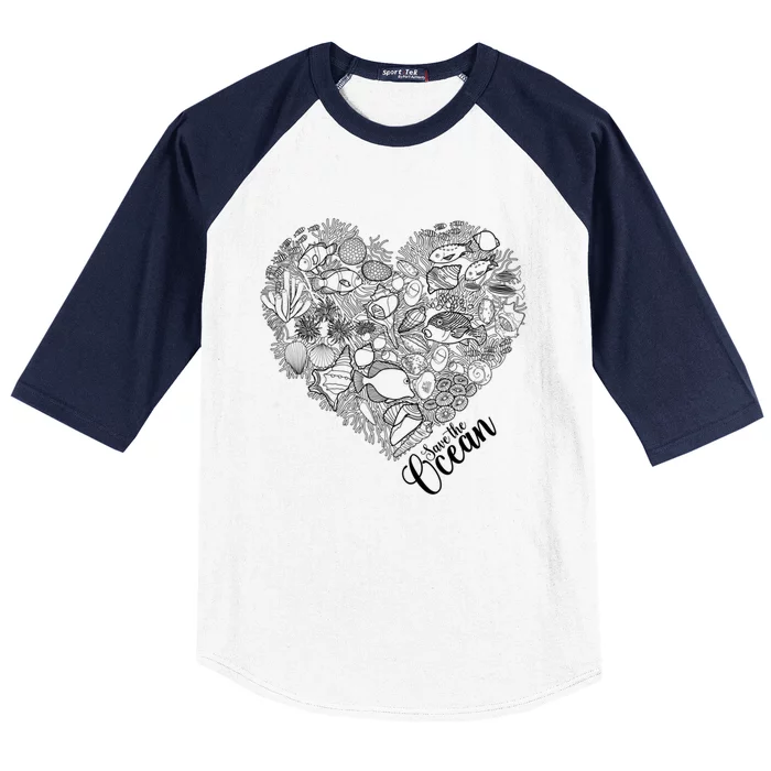 Save The Ocean Sea Love Heart Great Gift For Valentines Day Baseball Sleeve Shirt