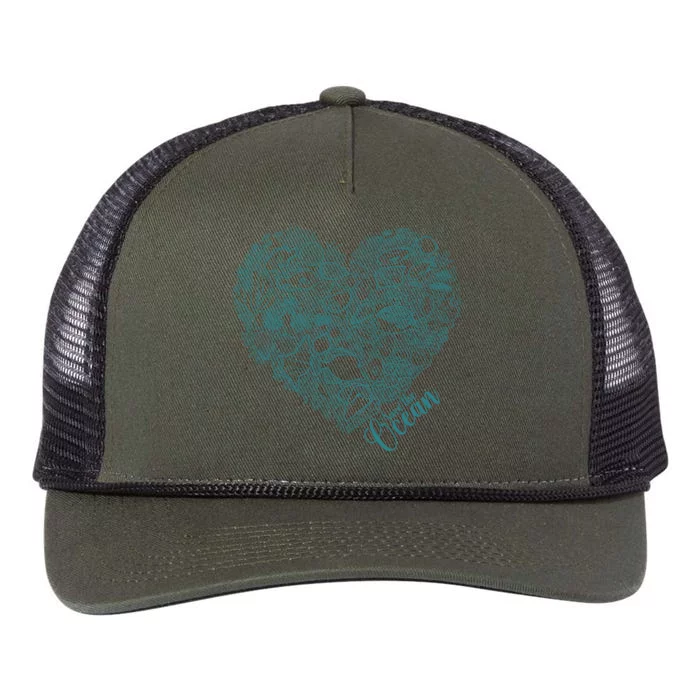 Save The Ocean Sea Love Heart Gift Retro Rope Trucker Hat Cap