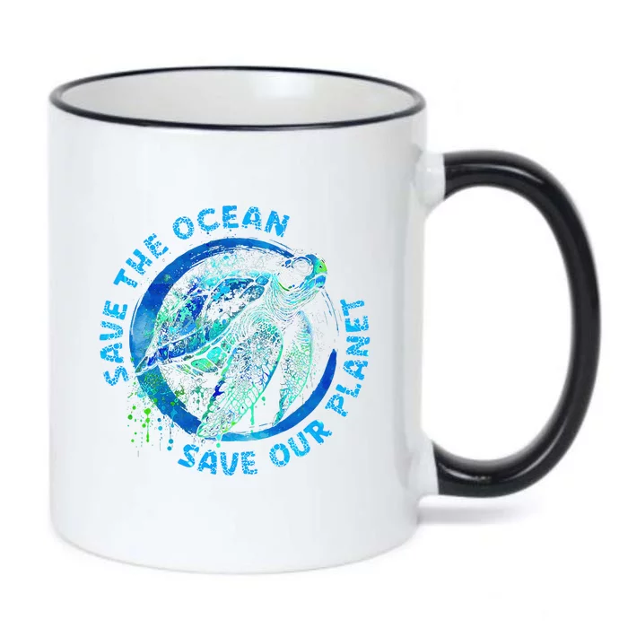 Save The Ocean Earth Day Nature Lover Turtle Black Color Changing Mug