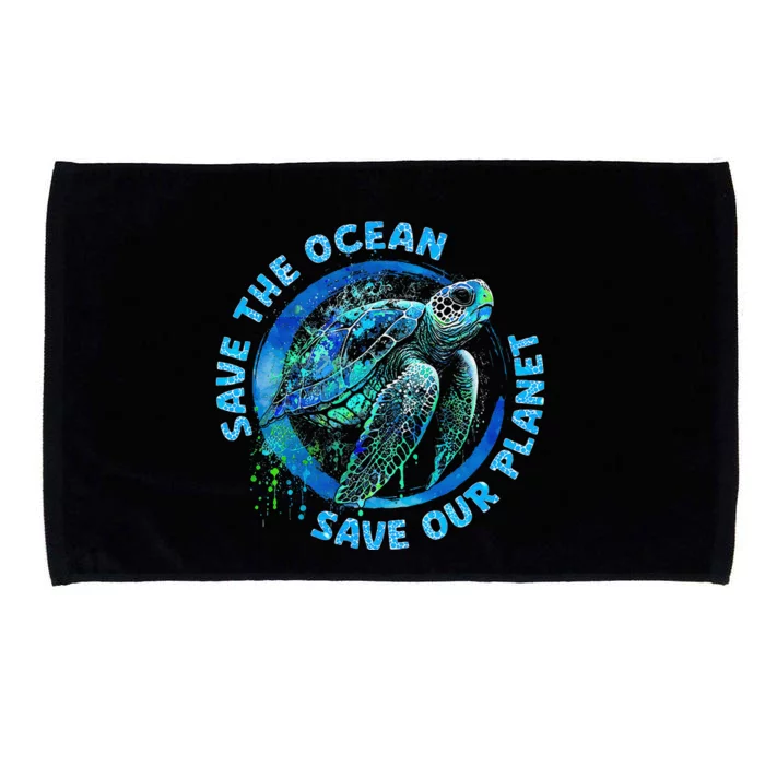 Save The Ocean Earth Day Nature Lover Turtle Microfiber Hand Towel