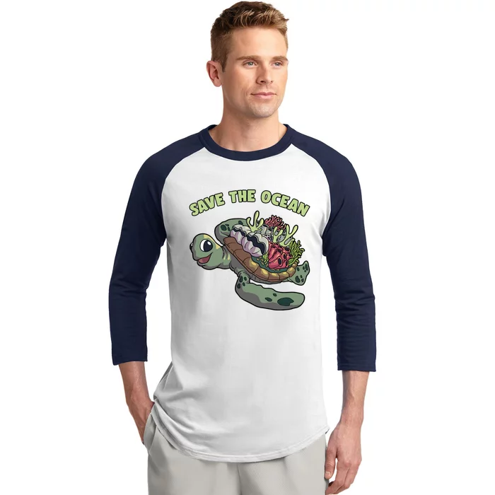 Save The Ocean Sea Turtle Coral Reef Marine Environtal Gift Baseball Sleeve Shirt