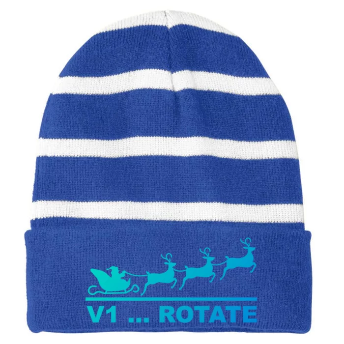 Santa Take Off Funny Pilot Airplane Christmas Gift Striped Beanie with Solid Band