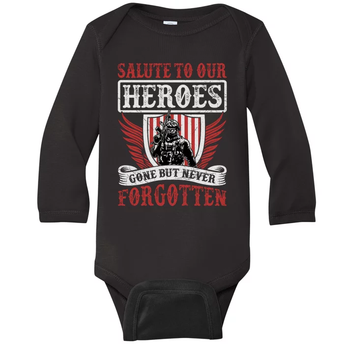 Salute To Our Heroes Memorial Tribute Baby Long Sleeve Bodysuit