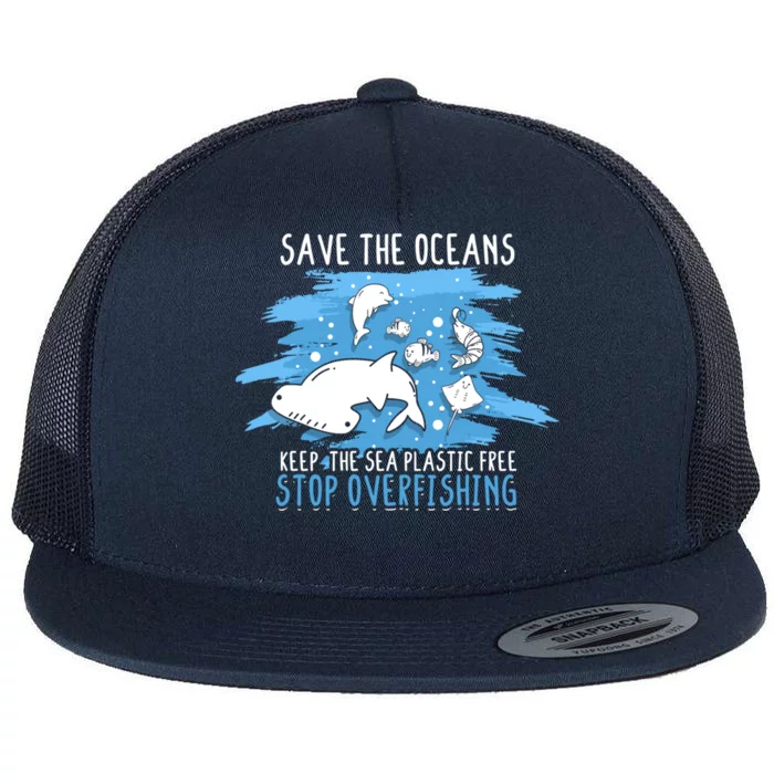 Save The Oceans Keep Sea Plastic Free Earth Recycle Great Gift Flat Bill Trucker Hat