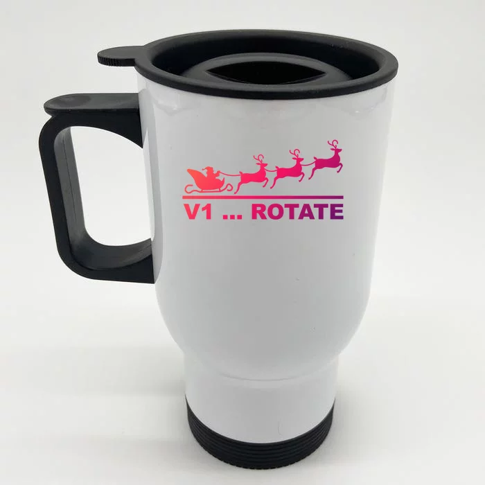 Santa Take Off Funny Pilot Airplane Christmas Gift Front & Back Stainless Steel Travel Mug