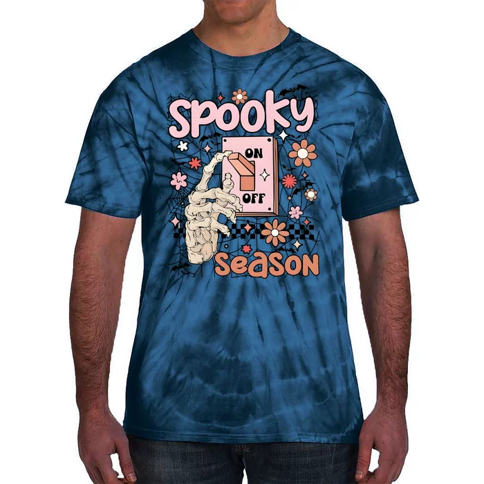 Spooky Turn Off Turn On Season Skeleton Hand Funny Halloween Tie-Dye T-Shirt