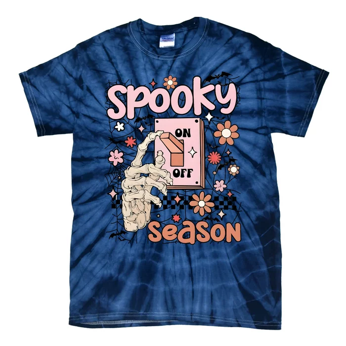 Spooky Turn Off Turn On Season Skeleton Hand Funny Halloween Tie-Dye T-Shirt