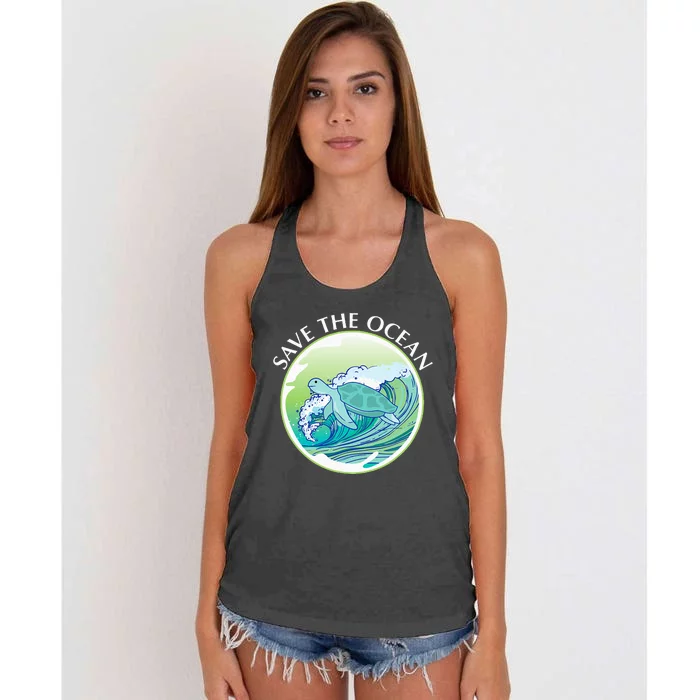 Save The Ocean Marine Biology Biologist Sea Turtle Lover Women's Knotted Racerback Tank