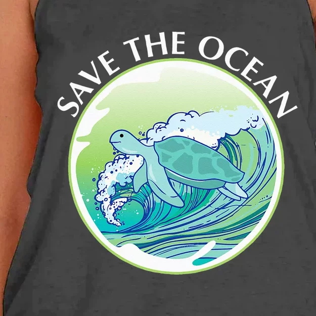 Save The Ocean Marine Biology Biologist Sea Turtle Lover Women's Knotted Racerback Tank