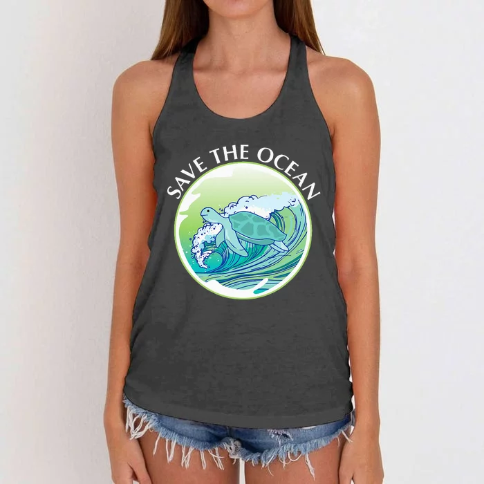 Save The Ocean Marine Biology Biologist Sea Turtle Lover Women's Knotted Racerback Tank