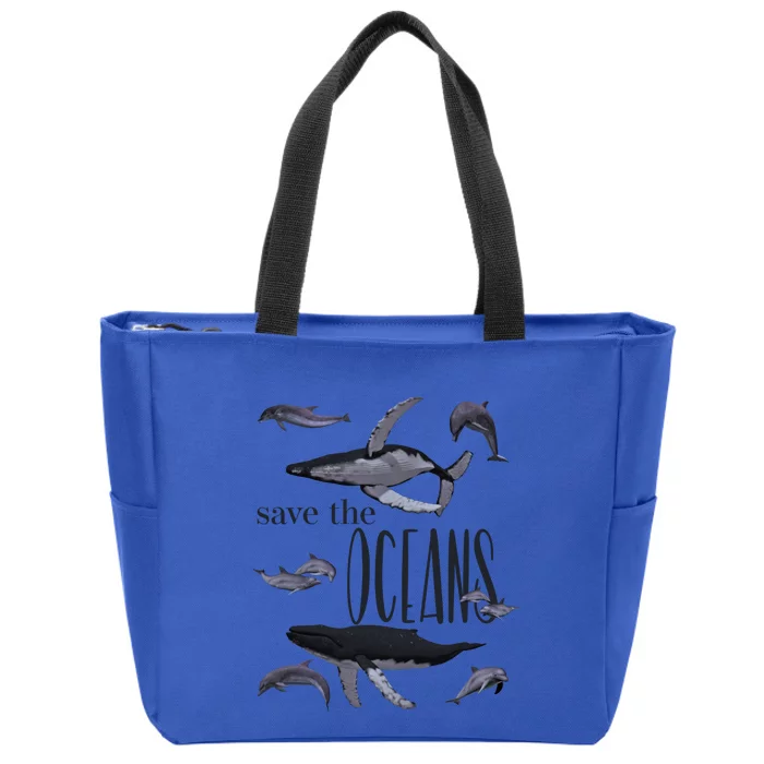 Save The Oceans Whale Dolphin Print Marine Ocean Gift Zip Tote Bag