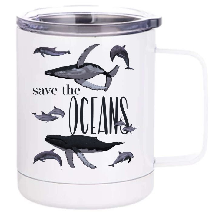 Save The Oceans Whale Dolphin Print Marine Ocean Gift Front & Back 12oz Stainless Steel Tumbler Cup