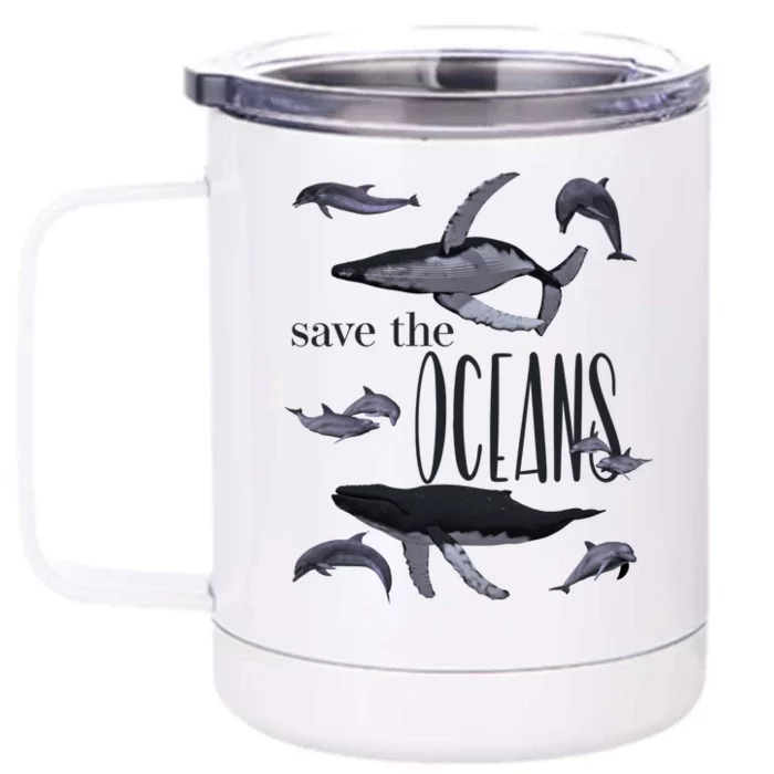 Save The Oceans Whale Dolphin Print Marine Ocean Gift Front & Back 12oz Stainless Steel Tumbler Cup