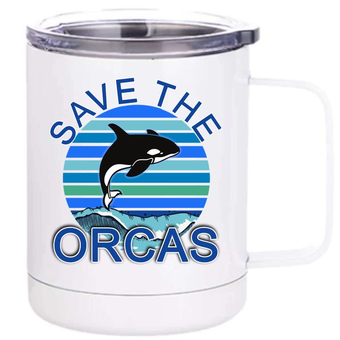 Save The Orcas Save The Whales Ocean Blue Cute Gift Front & Back 12oz Stainless Steel Tumbler Cup