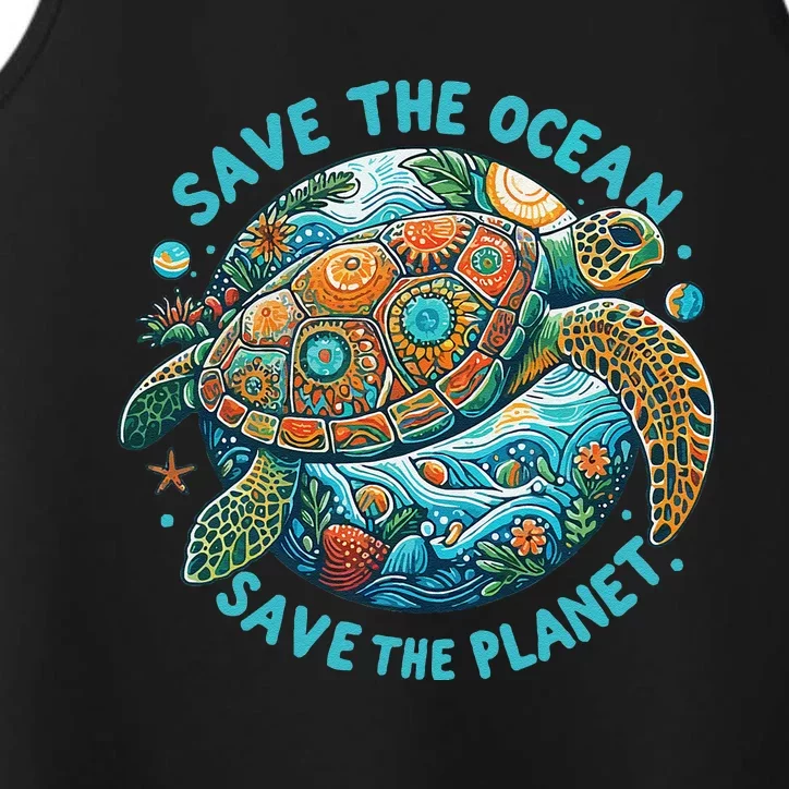 Save The Ocean Save The Planet Cute Sea Turtle Performance Tank