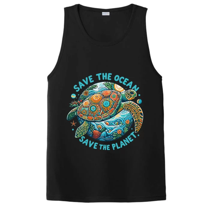 Save The Ocean Save The Planet Cute Sea Turtle Performance Tank