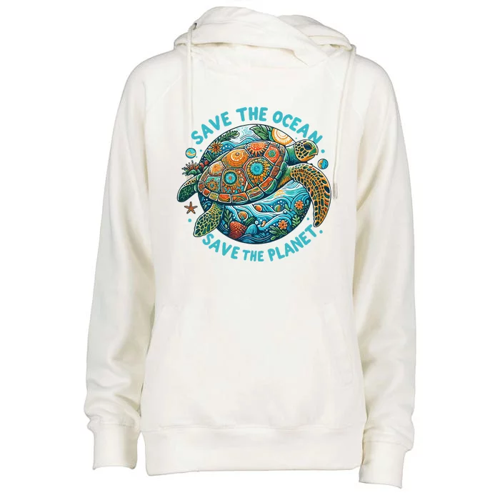 Save The Ocean Save The Planet Cute Sea Turtle Womens Funnel Neck Pullover Hood