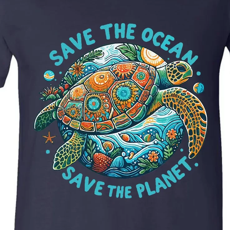 Save The Ocean Save The Planet Cute Sea Turtle V-Neck T-Shirt