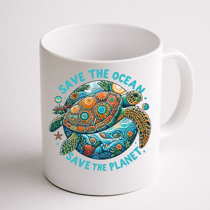 Save The Ocean Save The Planet Cute Sea Turtle Front & Back Coffee Mug